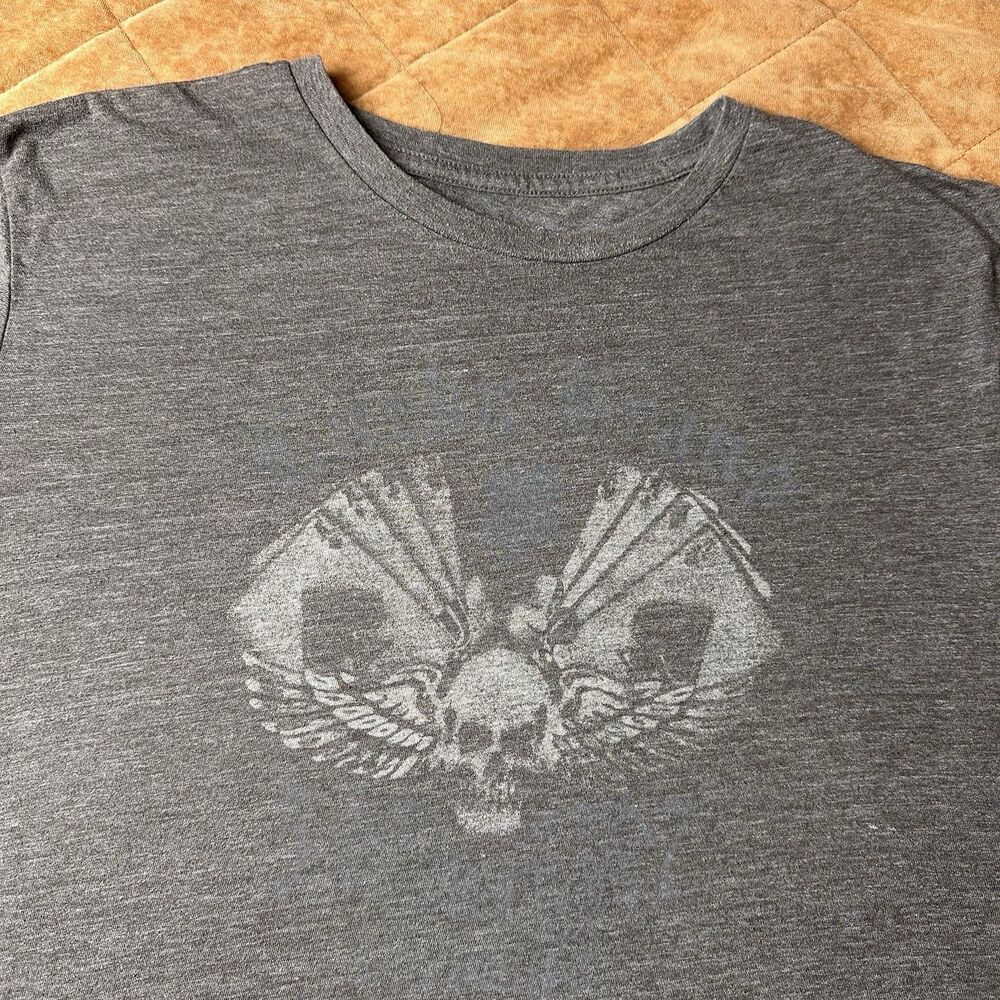 Lucky Brand Shirt Mens XXL Skull Aces Cards Gray Faded